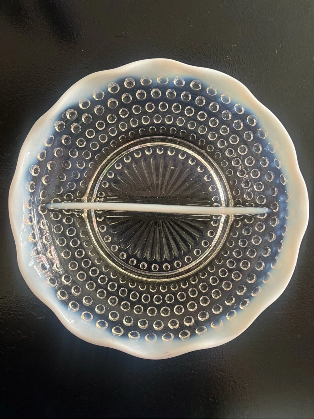Vintage Fenton Moonstone Divided Glass Hobnail Dish